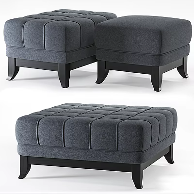 Modern Gray Fabric Ottoman With Tufted Design And Black Wooden Legs 3d model