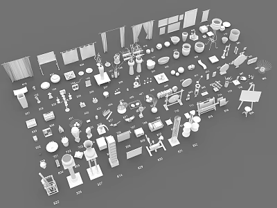 Diverse Decorative Ornament Combination With Vases Lamps Tables Shelves And Decorative Items For Home 3d model