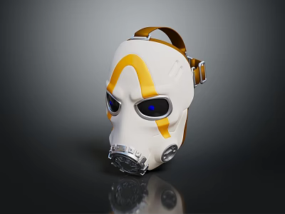 White And Yellow Fire Safety Gas Mask With Protective Goggles And Modern Design 3d model