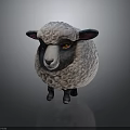 Sheep with white wool black ears legs and yellow eyes 3D model on gray background