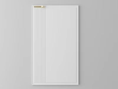 White Modern Wardrobe Door With Vertical Stripes And Golden Handle Design 3d model