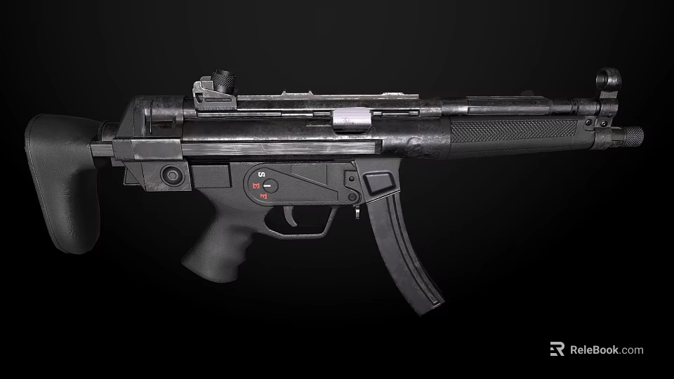Modern Black Tactical Weapon Featuring Magazine Grip And Sight Attachment 3d model 