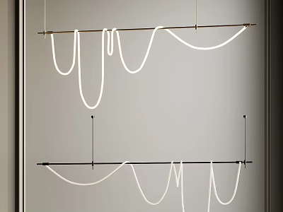 Contemporary Pendant Light Design Featuring Curved White Lines And Metal Hangers 3d model