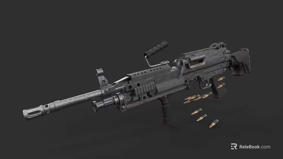 Tactical Military Rifle With Scattered Bullets And Detailed Metal Components 3d model 
