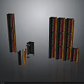 Black Framed Wooden Shelf Units With Vertical Horizontal Red Stripes