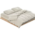 Minimalist Double Bed With Wooden Platform Frame And Light Beige Bedding 3d model