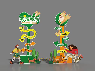 Cute Pet Party Directional Signage With Arrows People And Pet Direction Guides 3d model