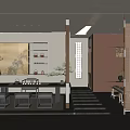 Traditional Tea House Interior With Wooden Furniture And Tea Sets
