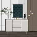 Elegant Modern Entryway Cabinet And Side Cabinet With Marble Countertop Green Plant Hanging Lamp
