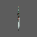 Ornate Decorative Sword With Green Hilt Red Accents And Silver Sharp Blade