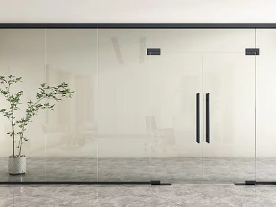 Modern Office Glass Partition Door With Green Plant And Interior Design 3d model