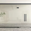 Modern Office Glass Partition Door With Green Plant And Interior Design