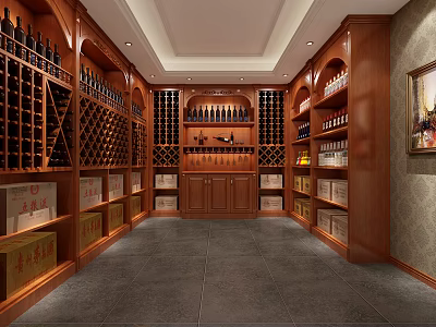 Classic Wooden Wine Cellar With Numerous Racks And Storage Spaces 3d model