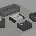 Modern Gray Sofa Set with Three Seater Sofa Two Armchairs Coffee Table on Light Rug 3d model
