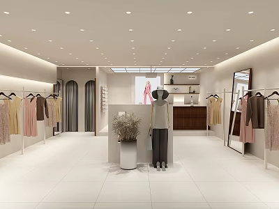 Modern Clothing Store Interior With Displayed Clothes Mannequins And Clothing Racks 3d model