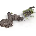 Modern Landscape Design Featuring Stone Structures Green Plants And Natural Elements 3d model