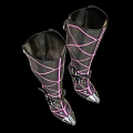 Black High Heel Boots With Pink Crisscross Lines And Silver Toe Caps