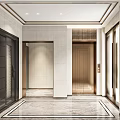 Elegant Modern Elevator Hallway Interior With Marble Floor And Gold Elevator Door 3d model