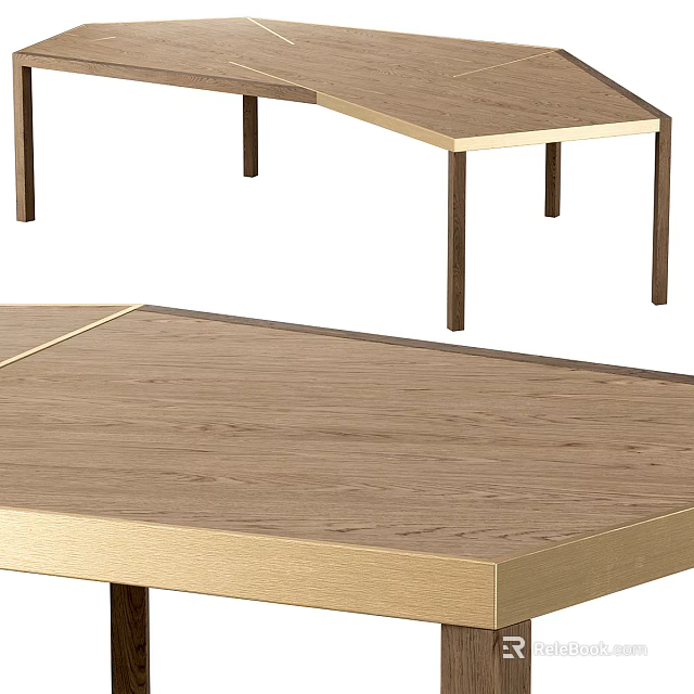Modern Minimalist Wooden Dining Table With Natural Wood Grain Tabletop And Slim Legs 3d model 