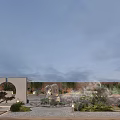 Traditional Chinese Garden Landscape With Circular Archway Stone Features Lush Green Plants And Mist