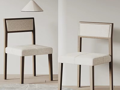 Modern Dining Chairs Featuring Dark And Light Wooden Frames And Light Gray Fabric Upholstery 3d model