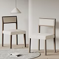 Modern Dining Chairs Featuring Dark And Light Wooden Frames And Light Gray Fabric Upholstery