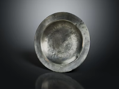 Shiny Silver Metal Plate With Worn Surface On Black Background And Reflection 3d model