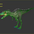 Vibrant Theropod Dinosaur Blue Red Head Open Mouth Sharp Teeth Striped Body Spiked Back