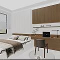 Tatami Bedroom Interior Design With White Brown Cabinets Window Blinds Desk Laptop And Chair