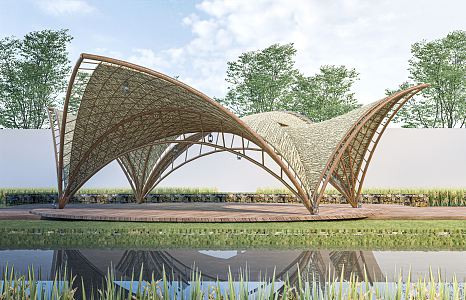 modern pavilion rural structure rural sketch wood frame pavilion landscape pavilion landscape sketch 3d model