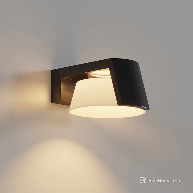 Modern Outdoor Wall Light With Black Frame And White Shade Illuminated 3d model 