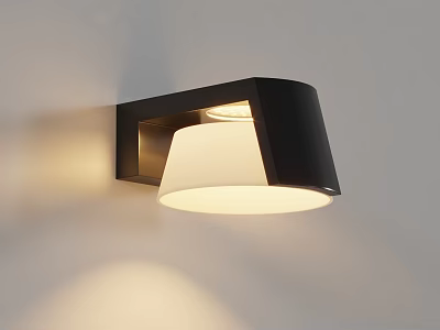 Modern Outdoor Wall Light With Black Frame And White Shade Illuminated 3d model