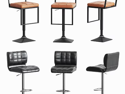 Modern Leather Bar Stools In Brown And Black With Adjustable Height And Metal Frame 3d model