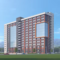 Multi Storey Industrial Factory Building With Red Brick Facade Glass Curtain Wall And Landscaped Surroundings