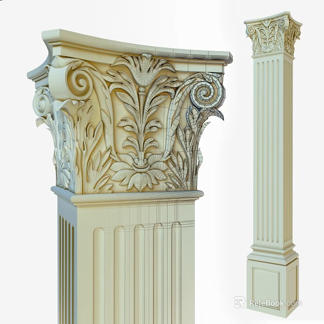 Roman Column Capital Featuring Intricate Carved Volutes And Leaf Patterns In Stone 3d model 