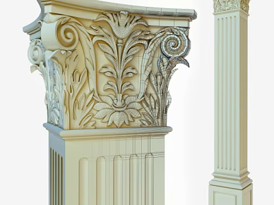 Roman Column Capital Featuring Intricate Carved Volutes And Leaf Patterns In Stone 3d model
