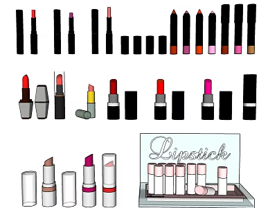 Assorted Lipstick Collection With Various Colors Different Shades And Cosmetic Display Stand 3d model