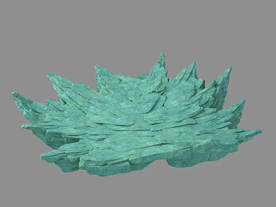 Layered Green Stone Structure With Natural Wood Accents For Decorative Use 3d model