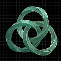 Three Intertwined Green Circular Rings on Black Grid Background