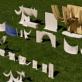 Outdoor Decorative White And Beige Draperies With Green Grass Background