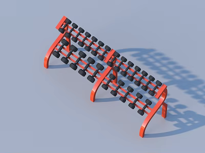 Household Dumbbell Storage Rack Red Frame With Black Dumbbells Neatly Arranged 3d model
