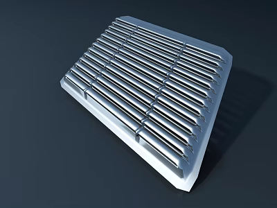 Silver Metal Grille With Parallel Slats For Ventilation And Industrial Design 3d model
