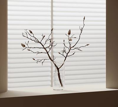 Aquatic Plants In Glass Vase By Window Blinds 3d model