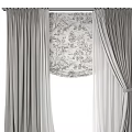 Gray Curtains with Patterned Roman Shade Tree Landscape Design and Sheer Lining