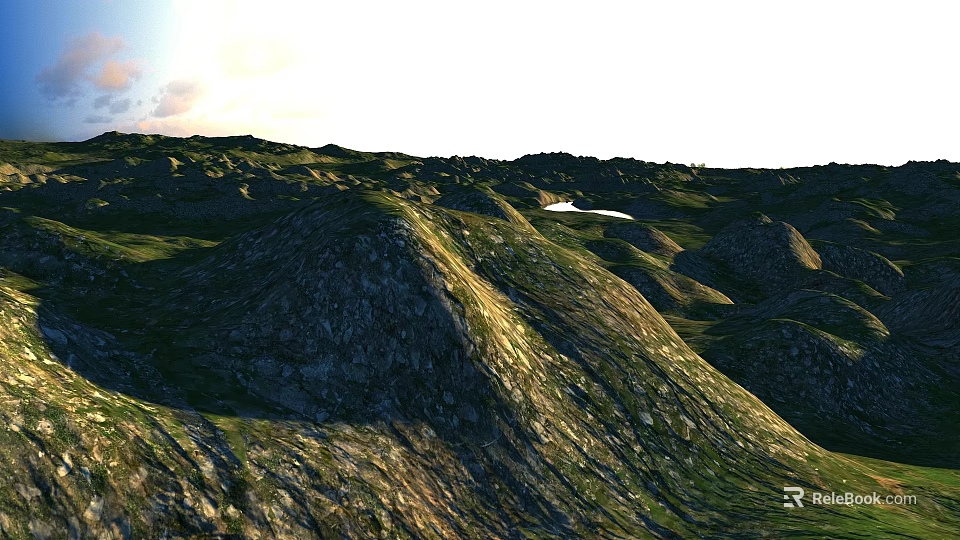 Rolling Green Hills With Rocky Terrain In Natural Scenic Landscape View 3d model 