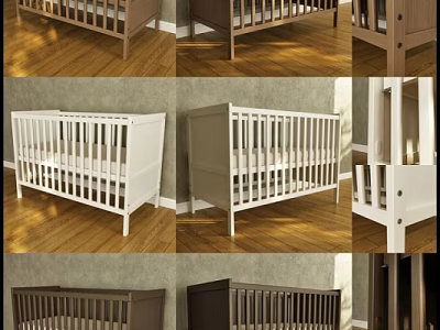Modern Wooden Baby Cribs In White And Brown For Nursery Room Decor 3d model