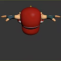 3D Cartoon Character With Red Cap Blue Eyes Red Vest Green Pants And Arms Outstretched