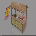 Wooden Swing Door For Street Vendor Stall With Traditional Roof And Display Products