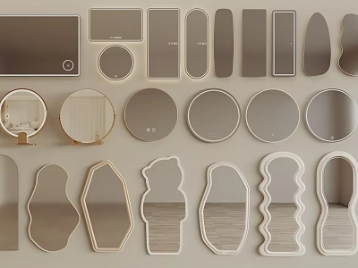 Assorted Shapes Modern Decorative Mirrors With Stylish Frames For Home Decor 3d model