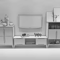 Wooden TV Stand with Side Cabinets Bookshelf and Decorative Deer Figurines TV